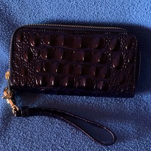 Brahmin Embossed Leather Double Zip Wristlet "INK"